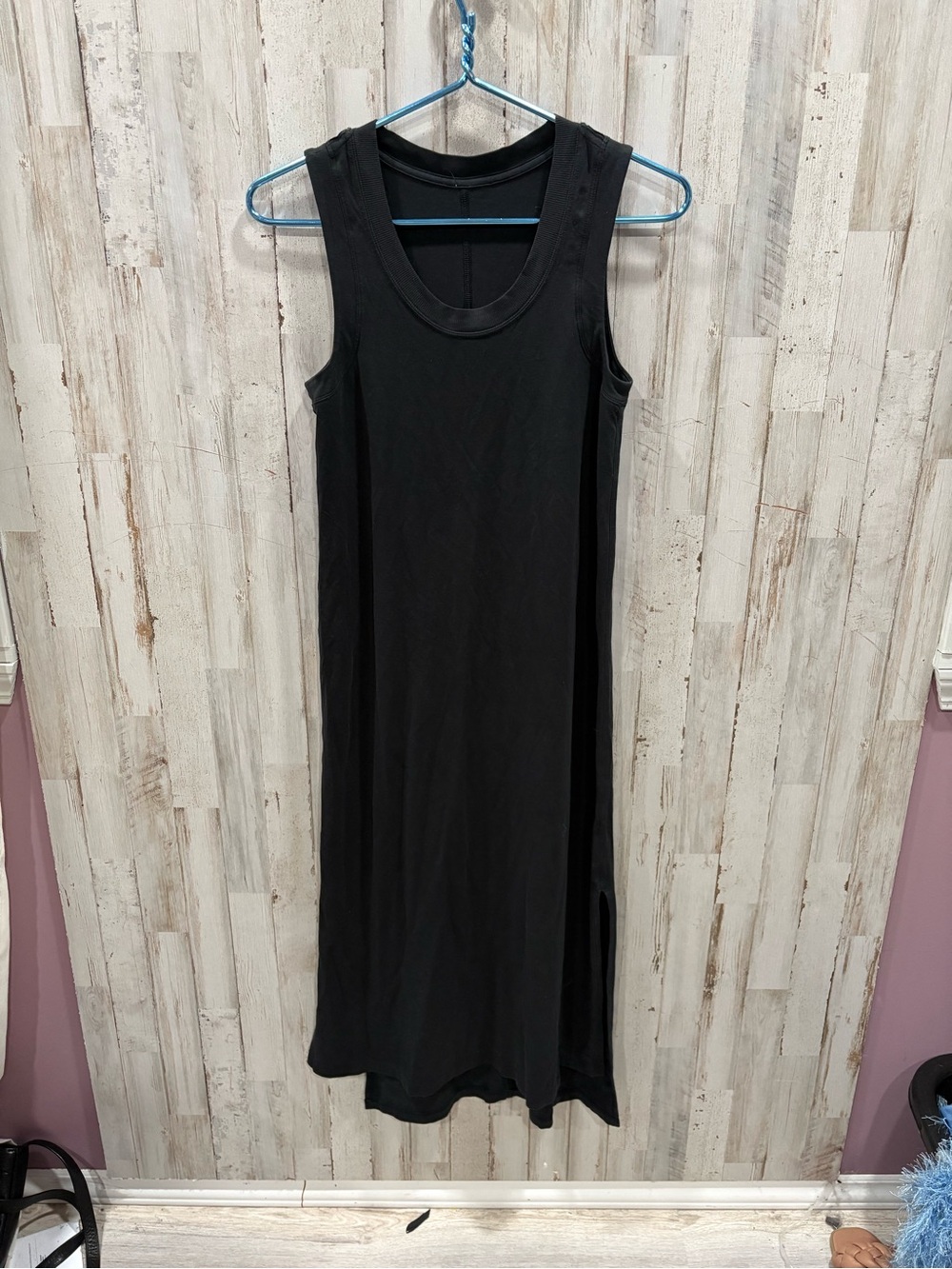 Lululemon All Yours Tank Maxi Dress Black Side Slits Cotton Blend Athleisure